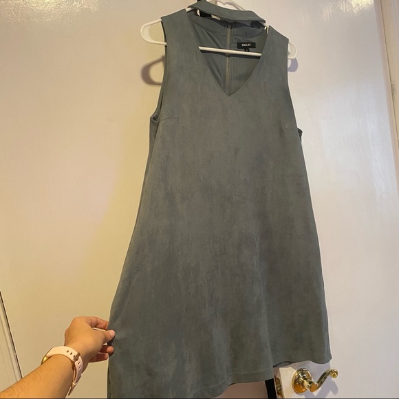 Suede light blue a-line dress with pockets - Picture 3 of 4